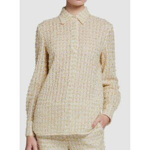 St. John White Gold Eyelash Tweed Button-Up Shirt, Size 12